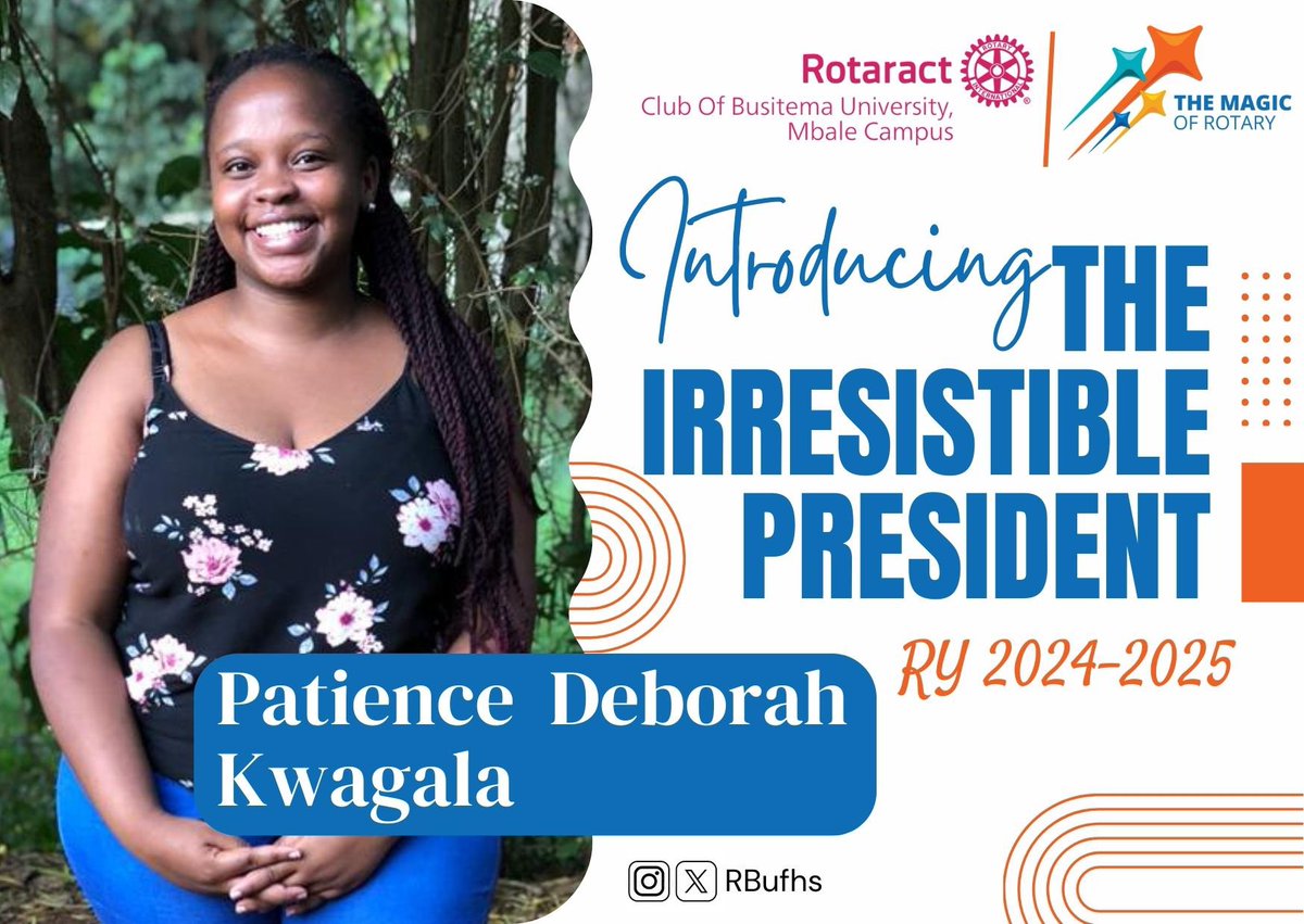 Rotaract Club of Busitema Mbale Campus (@rbufhs) on Twitter photo Excited to announce our President-elect for the upcoming Rotary year <a href="/kwagala22/">Kwagala patience</a>! π Ready to lead with passion, impact, and a commitment to service. Get ready for a year of positive change and community engagement!
#RacBufhs
#ServiceAboveSelf
#TheMagicOfRotary Excited to announce our President-elect for the upcoming Rotary year <a href="/kwagala22/">Kwagala patience</a>! π Ready to lead with passion, impact, and a commitment to service. Get ready for a year of positive change and community engagement!
#RacBufhs
#ServiceAboveSelf
#TheMagicOfRotary