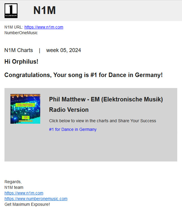 Orphilus's tweet photo. Number #1 Charthit at Dance Charts Germany (N1M), Chicago (U.S.) last week, produced by Orphilus Recordings &amp; Kontor New Media GmbH https://t.co/UigTTyCvR1