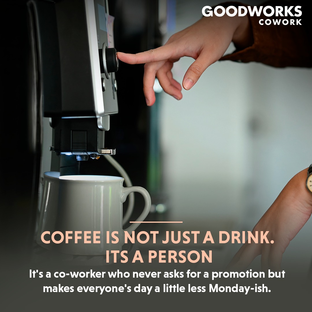 Raise your mugs, office heroes! May our coffee be strong, our productivity soar, and our meetings mercifully brief. #GoodWorksCowork #GoodWOrks #Cowork #ManagedOffices #Coffee #CoffeeBreak #Office #Work #Fun #FunatWork #FunnyOffice #OfficeSpace