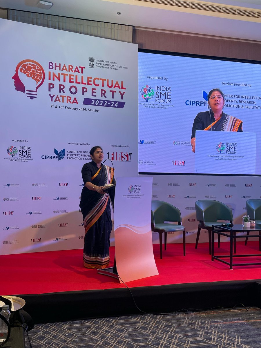 SMEForumIndia's tweet photo. Welcome Remarks by Ms. @SushmaMorthania , Director General, India SME Forum at the Ministry of MSME’s Bharat IP Yatra, a two day program in Mumbai at the Fairfield by Marriott, Mumbai International Airport today, 9th February 2024.
#bharatipyatra #ipyatra #intellectualproperty #intellectualpropertyrights #msmes #msmeindia #indiasmeforum