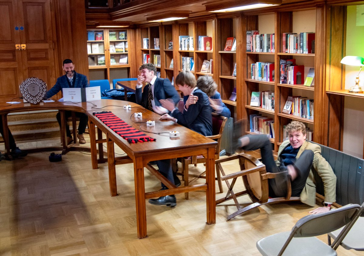 SedberghSchool's tweet photo. 🌟 In front of a packed audience in our Library, it was @Sed_Sedgwick who held their nerve and clinched victory in the Academic Challenge final, defeating @SchoolHouse_Sed in the tiebreak 

Unfortunately for Isaac, Mr Cooling was on hand to capture his "celebration"! 📸 https://t.co/RmvCuTT4bQ