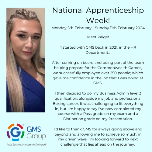 GMSGroupUK's tweet photo. Happy #NationalApprenticeshipWeek ⭐

Meet Paige, our HR Apprentice who has been with GMS since December 2021 and has recently completed her Business Administration Level 3 Qualification! Well Done Paige! ⭐ https://t.co/kV7usqgevs
