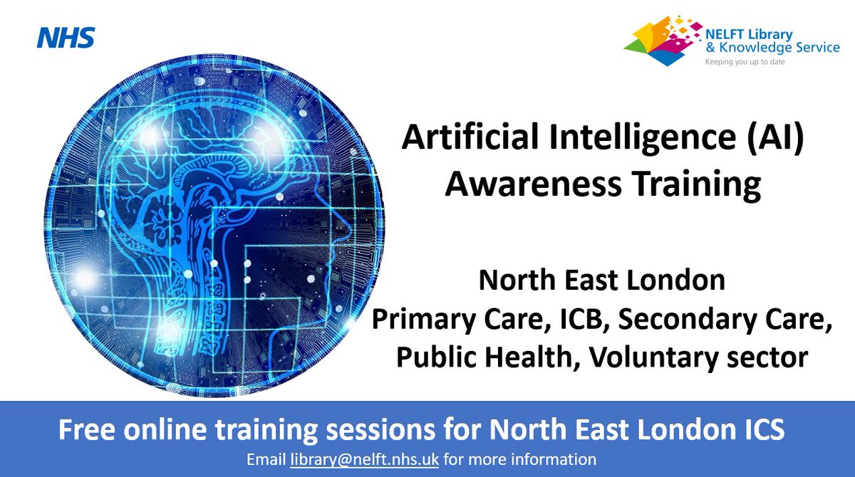Calling ALL @NHS_NELondon #ICS colleagues! Join this quick & basic introduction to #ArtificialIntelligence (#AI) for health & care staff ✅AI applications to use at home & work ✅AI issues to be aware of 👉Book here bhr-cepn-training-hub.ticketleap.com/artificial-int… @DrGilluley @NELHCP @MarieGNHS
