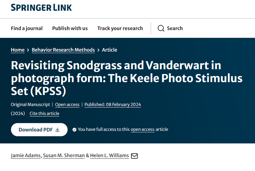 SueSherman's tweet photo. Congratulations to
@JamieAdamsPhD
and his lead supervisor Dr Helen Williams for this 1st publication from his PhD and what a 1st publication it is! https://t.co/m8dFcaAtwH⦠#KPSS #KeelePhotoStimulusSet
@KeelePsychology
@KeeleUniversity #ObjectRecognition https://t.co/qqRLIkh6wr