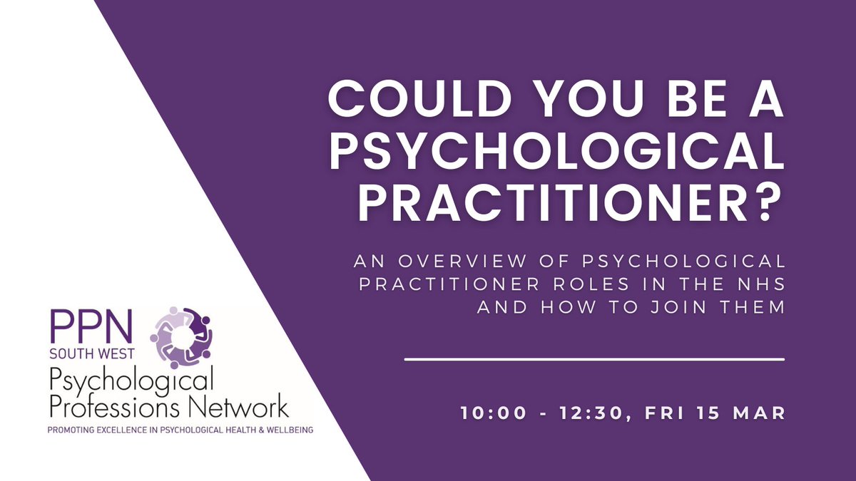 Have you thought about becoming a Psychological Practitioner? Come to our event to learn about the experience you'll need, the training, and what a day in the job is actually like. Register at ppn.nhs.uk/south-west/eve…