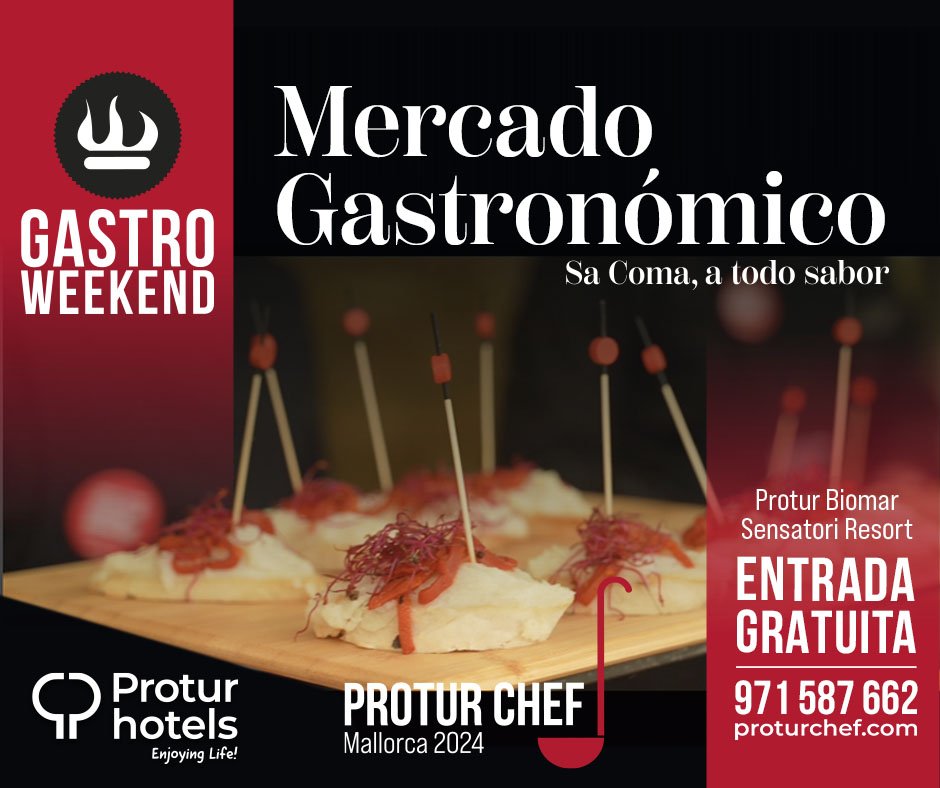 TomeuCuiner's tweet photo. Explora un festín para tus sentidos en nuestro Mercado Gastronómico.
Cada puesto es una ventana abierta a la creatividad y la pasión culinaria #Gastroweekend #ProturChef24 #SaComa
Alójate en el Protur Biomar Sensatori Resort del 22 al 24 de marzo
INFO ➡ https://t.co/ocoGmx7cdn https://t.co/wTP9IJYvpr