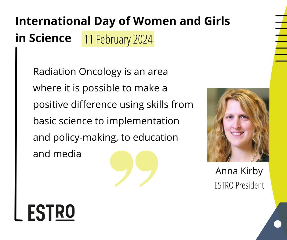 ✨ On 11 February, we’ll celebrate the #InternationalDayOfWomenAndGirlsInScience! We're turning the spotlight on the outstanding women shaping the future of #Radonc at ESTRO. Meet Anna Kirby ESTRO President, reflecting on her path in the scientific world👉 bit.ly/49q8vLV