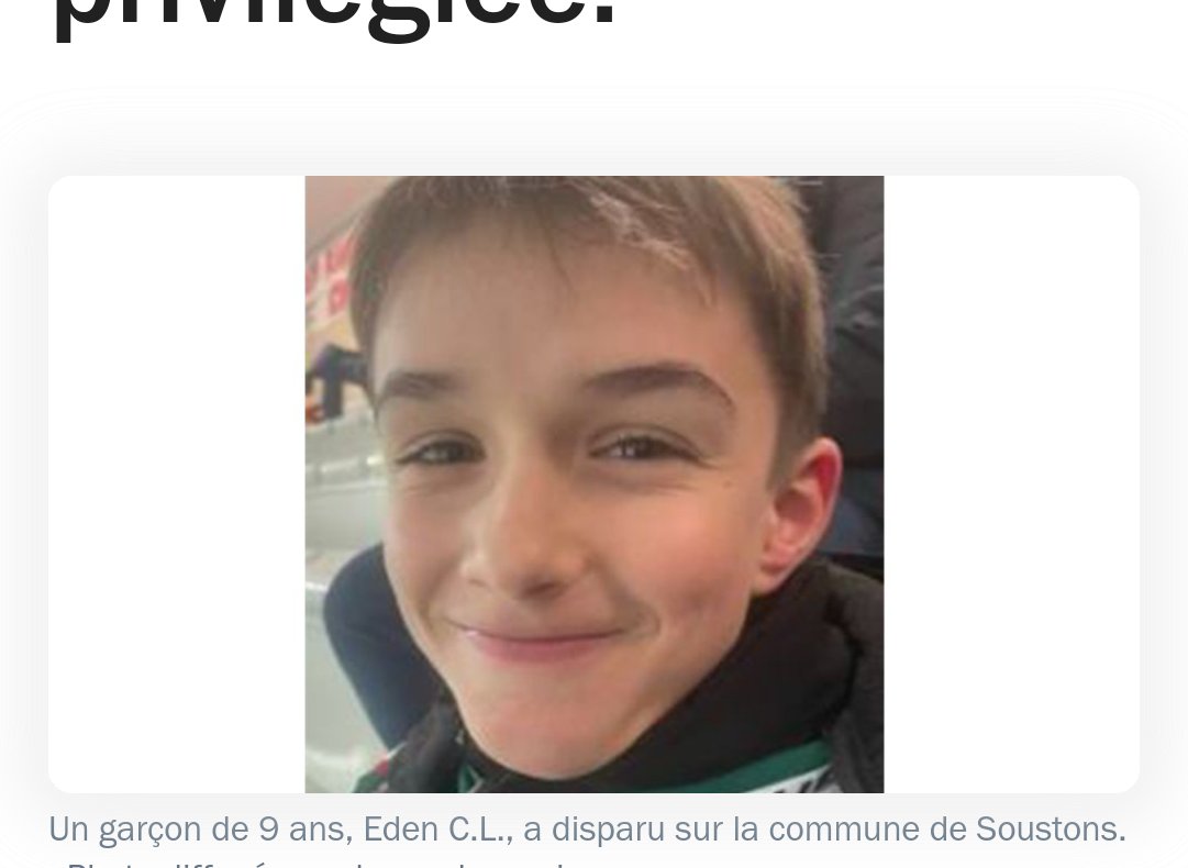 #Eden #Landes #Disparition #Appelatemoins #Soustons #Occitanie 
🚨 ALERTE ENLÈVEMENT 🚨 EDEN petit garçon de 9 ans disparu sur la commune de Soustons.