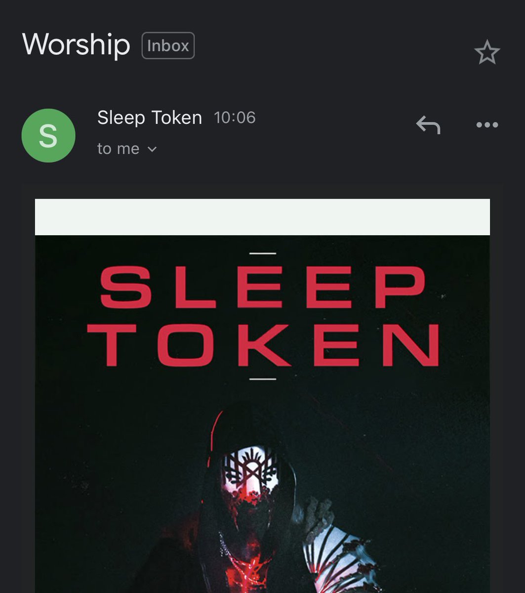 gemletters's tweet photo. *Sleep Token every morning for the last 3 days*: Worship. 

I’M tRYiNG https://t.co/vZq2Ztwx4c