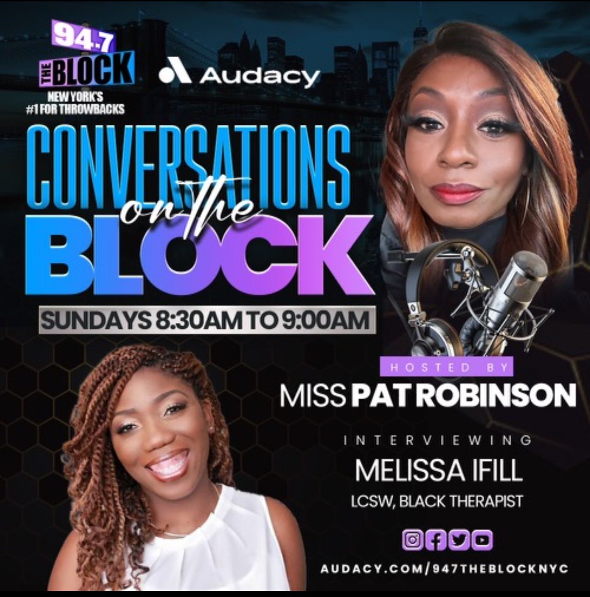 Sunday at 8:30am. @melissaifilllcsw -Melissa Ifill -Licensed Clinical Social Worker joins me on @convos_ontheblock @947theblock and we are discussing the impact of “Weathering-The health effects of stress and discrimination “. She’s a dynamic therapist. Don’t miss this!