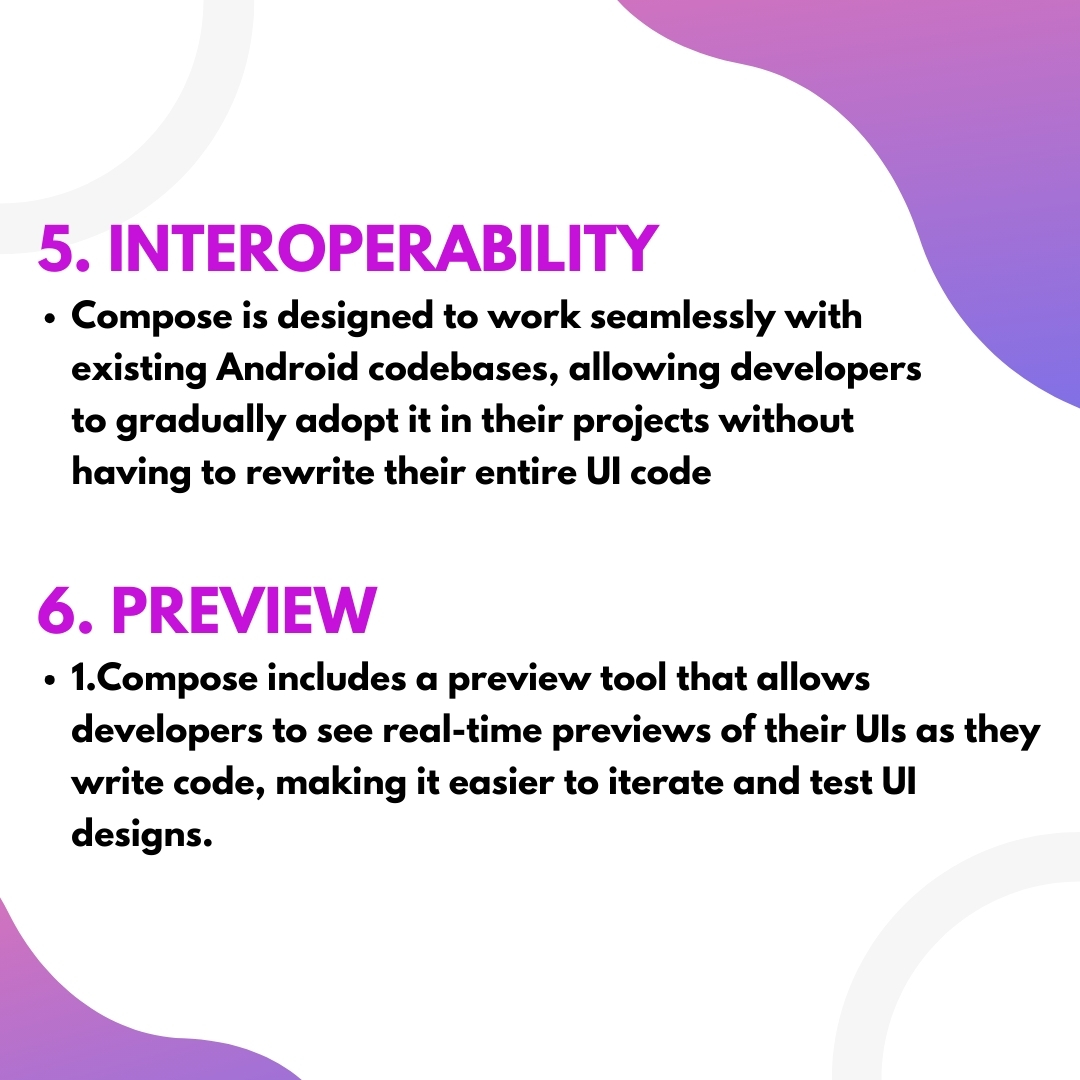 Here are some key features of Jetpack Compose.
#jetpackcompose #kotlin #istqbcertification #flutter #datastructuresandalgorithms #sqldatabase