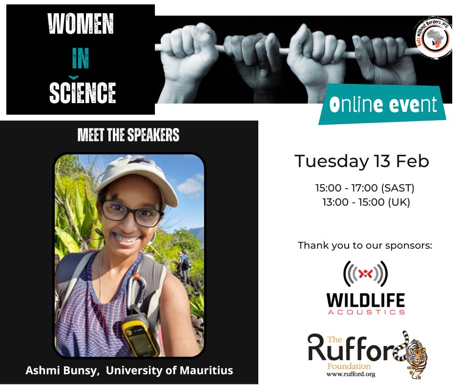 bats_w_borders's tweet photo. #COUNTDOWN to our Women in Bat Science Indaba 2024...4 days to go! 

Meet speaker Ashmi Bunsy who will present 'Conservation challenges of an endangered endemic insectivorous bat species on Mauritius island'.

Open to all. Sign up: https://t.co/Rj9Mr29780
 #WiBS2024 https://t.co/aR2aOPtRKh