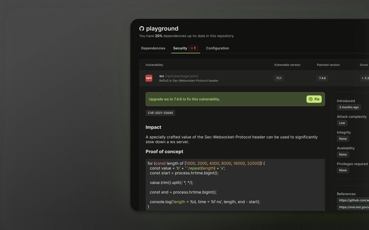 depshub's tweet photo. 😍 Releasing our new Vulnerability management panel.

Avoid spammy security alerts and focus on what is really relevant to your codebase.

More in our changelog: https://t.co/qtZqHtVNDH https://t.co/1rsSs2tHhY