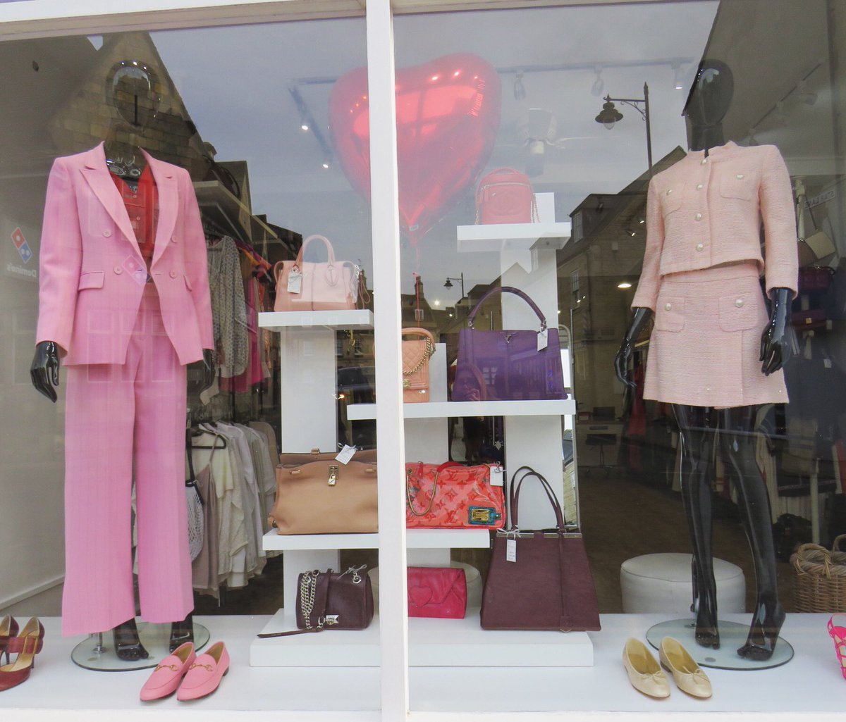ArchLabelAgency's tweet image. Love is in the air and our window gals are looking very pretty in pink 💗 On the left gorgeous #meandem pink trouser suit £150, size 8 #dolcegabbana red silk/cash blend cardigan £90, size 14 💗