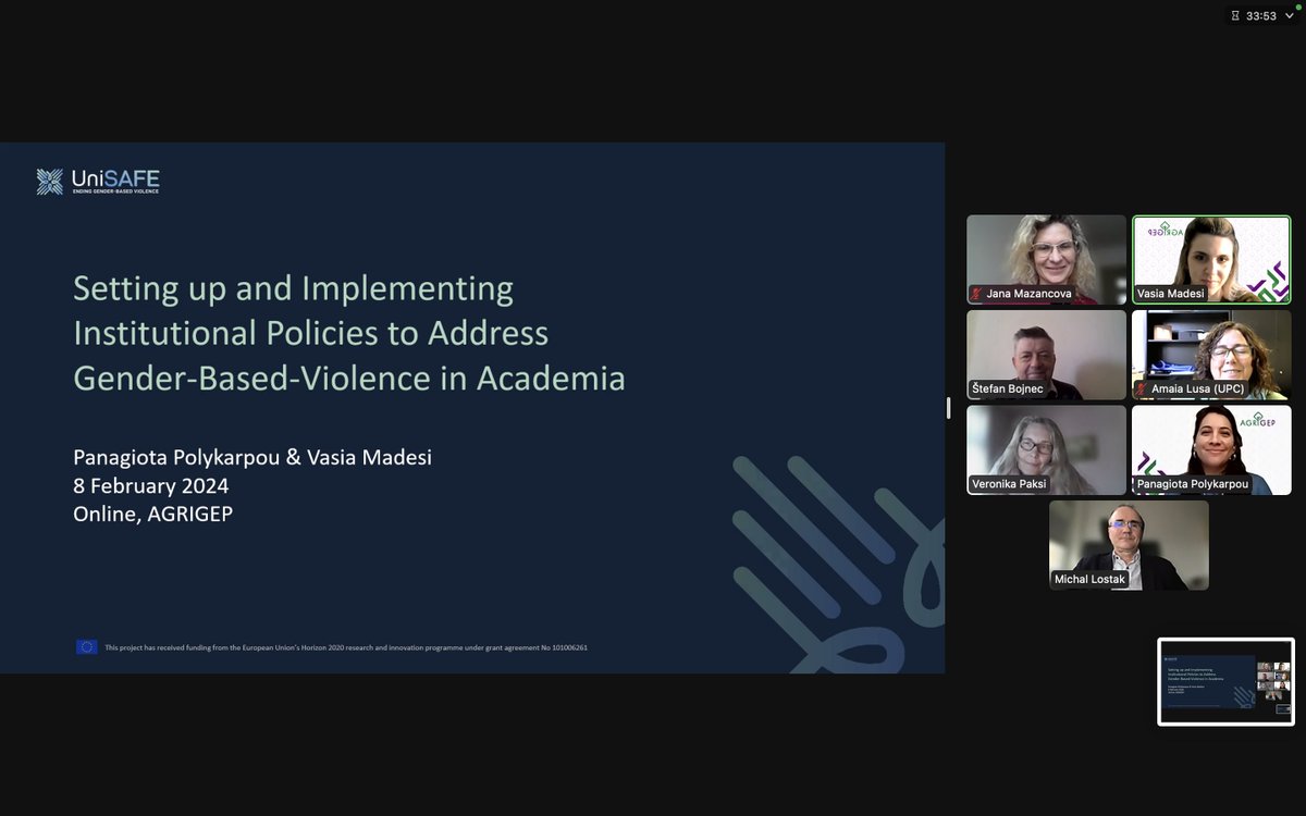 Yesterday's @AgriGEP_eu training led by @MyYellowWindow based on @UniSAFE_gbv 7Ps model for holistic action in addressing #genderbasedviolence in academia. A step forward in policy implementation for our partners highlighting inspiring practices for safe universities 🎓