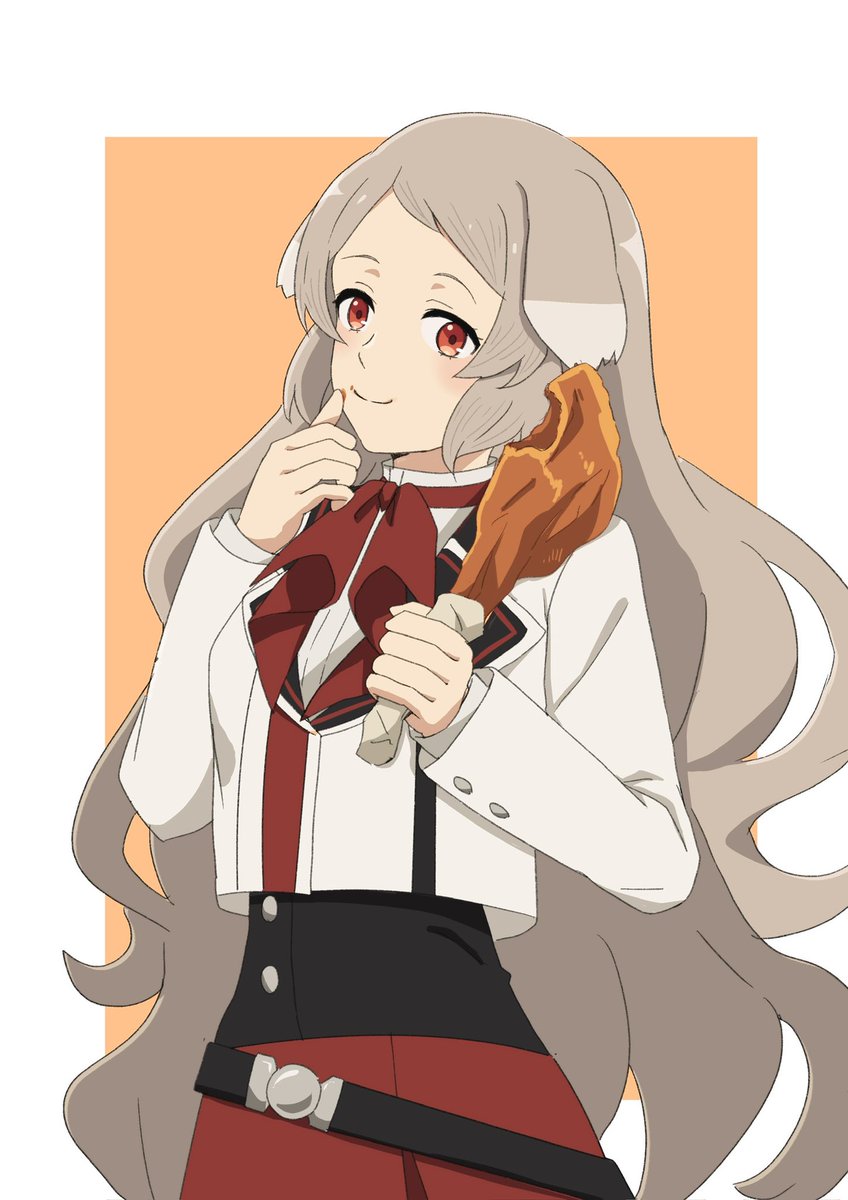 1girl solo long hair food red eyes animal ears holding  illustration images