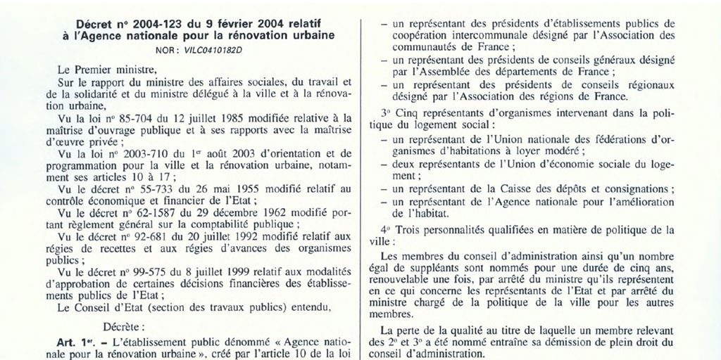 🎂 Joyeux anniversaire, @AnruOfficiel ! 📜✍️ Avec le décret du 9 février 2004, publié il y a exactement 20 ans, l’Agence Nationale pour la Rénovation Urbaine (#ANRU) devenait une réalité avec une adresse postale, des bureaux, des équipes, un conseil d'administration...