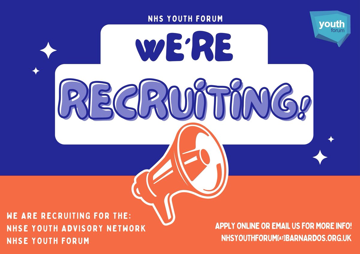 NHSEYouthForum's tweet image. ❗️Apply for the NHS Youth Forum TODAY ❗️

We are looking for 25 young people aged 16-24 to join the Forum, working together to explore youth voice within NHS England and influence change. 

Click here to find out more 👉 barnardos.org.uk/nhs-youth-foru…