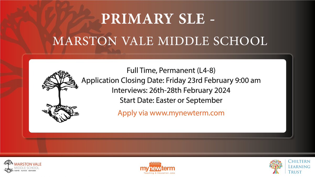 Some super jobs as we formally consult on @MVM_school moving to be ‘Stewartby Primary’, working with @Broadmeadschool & @BedfordTweets . Contact us asap. Go to @mynewterm now! Deputy Head, Primary SLE, Primary Teacher, Head of KS2 English, MfL teacher. @Miffster73 @Miss_A_Burnham