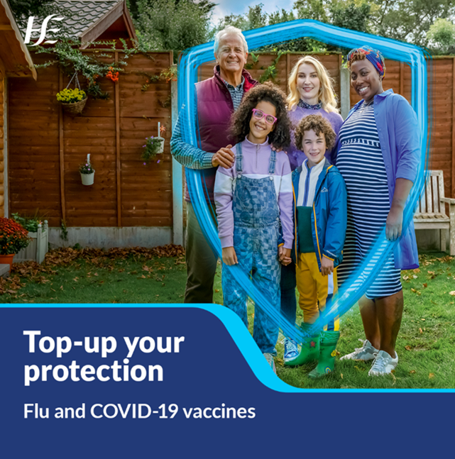 Top-up your protection with the COVID-19 and flu vaccines. You can get the COVID-19 vaccine and flu vaccine at the same time. Book an appointment today at a participating GP or pharmacy: bit.ly/49brQQJ  #COVIDVaccine | #FluVaccine