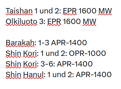 EvaStegen's tweet image. Danke für die Bestätigung.

Es gibt weder 🇫🇷#EPR1200 noch 🇰🇷#APR1000 in Betrieb.