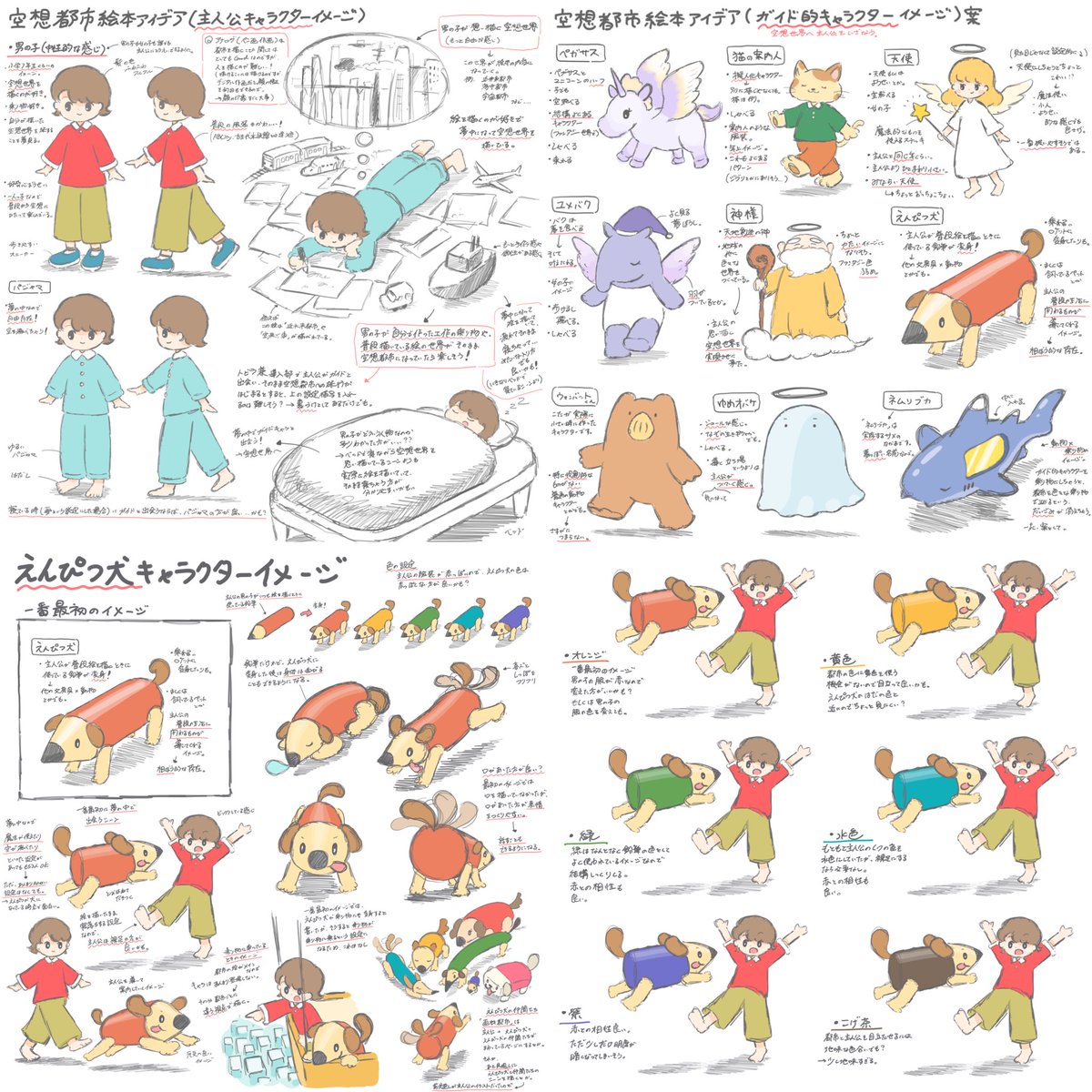 絵本のアイデアスケッチ、いつもこれくらいビッシリ描き込んで編集者さんに送っているのですが、褒められることが多くて嬉しいです。
単に楽しくなっちゃって描き込みすぎてしまうのと、後から自分が見返して分かりやすいようにしてます📝