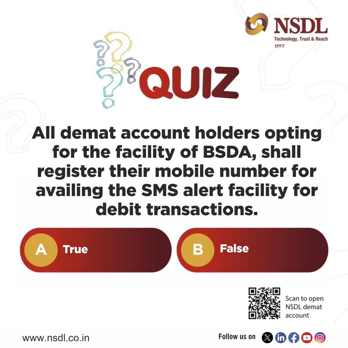 #Contest alert - Win prizes every week! To enter the quiz leave the correct answer in the comments below and stand a chance to win exciting prizes! 1) Follow NSDL on all of its social media channels. Facebook, facebook.com/nsdl.co.in LinkedIn, linkedin.com/company/nation…