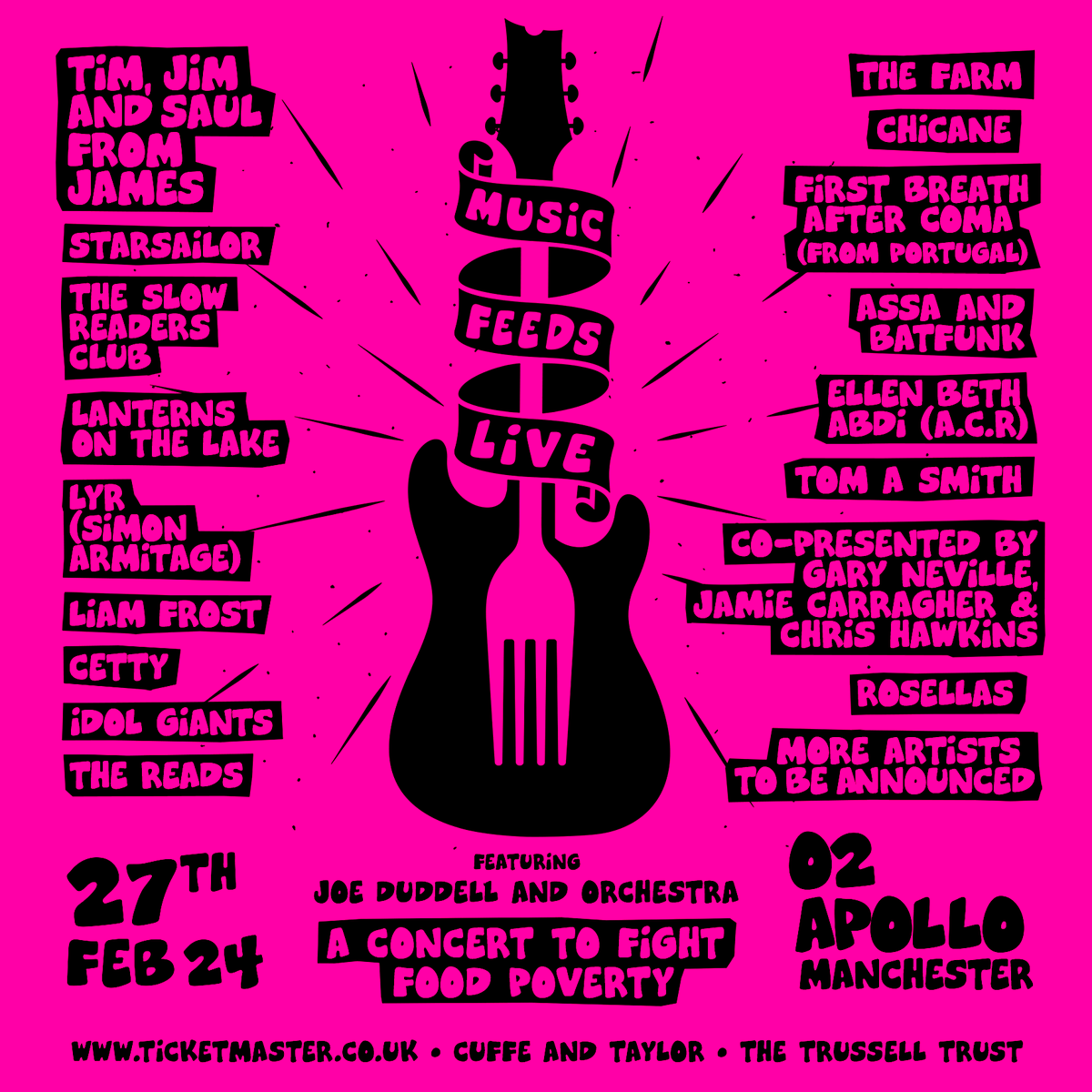 It’s February…. and you know what that means!

This month, we will see 16+ unique artists take the @O2ApolloManc stage to fight #foodpoverty!

Have you got your ticket? ticketmaster.co.uk/event/36005F86…

#MusicFeedsLive #ManchesterMusic