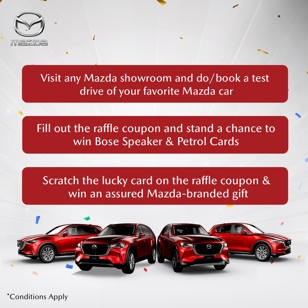 Head to your nearest Mazda Showroom, Test drive your favourite Mazda and WIN!

For more details, visit: pages.mazdaoman.com/en/test-drive/

#Mazda #Oman #drivemazda #Muscat #mazdasafety #MazdaExperience #Mazdaperformance #MazdaJourney #Oman #Automobile #TestDrive #TestDriveAndWin