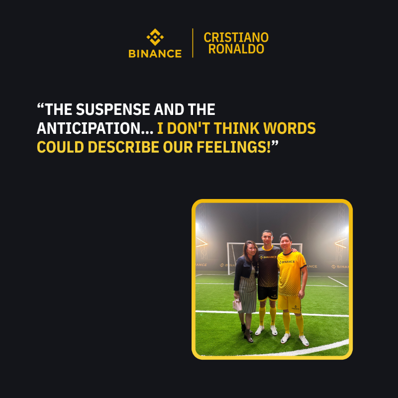 binance's tweet photo. What's it like to train with @Cristiano Ronaldo?

Hear it from the holders of the rarest ForeverCR7 NFTs.

Swipe for more 👉