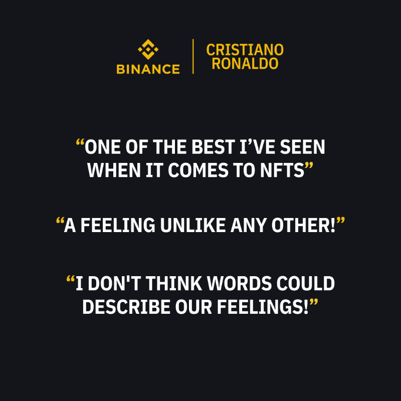binance's tweet photo. What's it like to train with @Cristiano Ronaldo?

Hear it from the holders of the rarest ForeverCR7 NFTs.

Swipe for more 👉