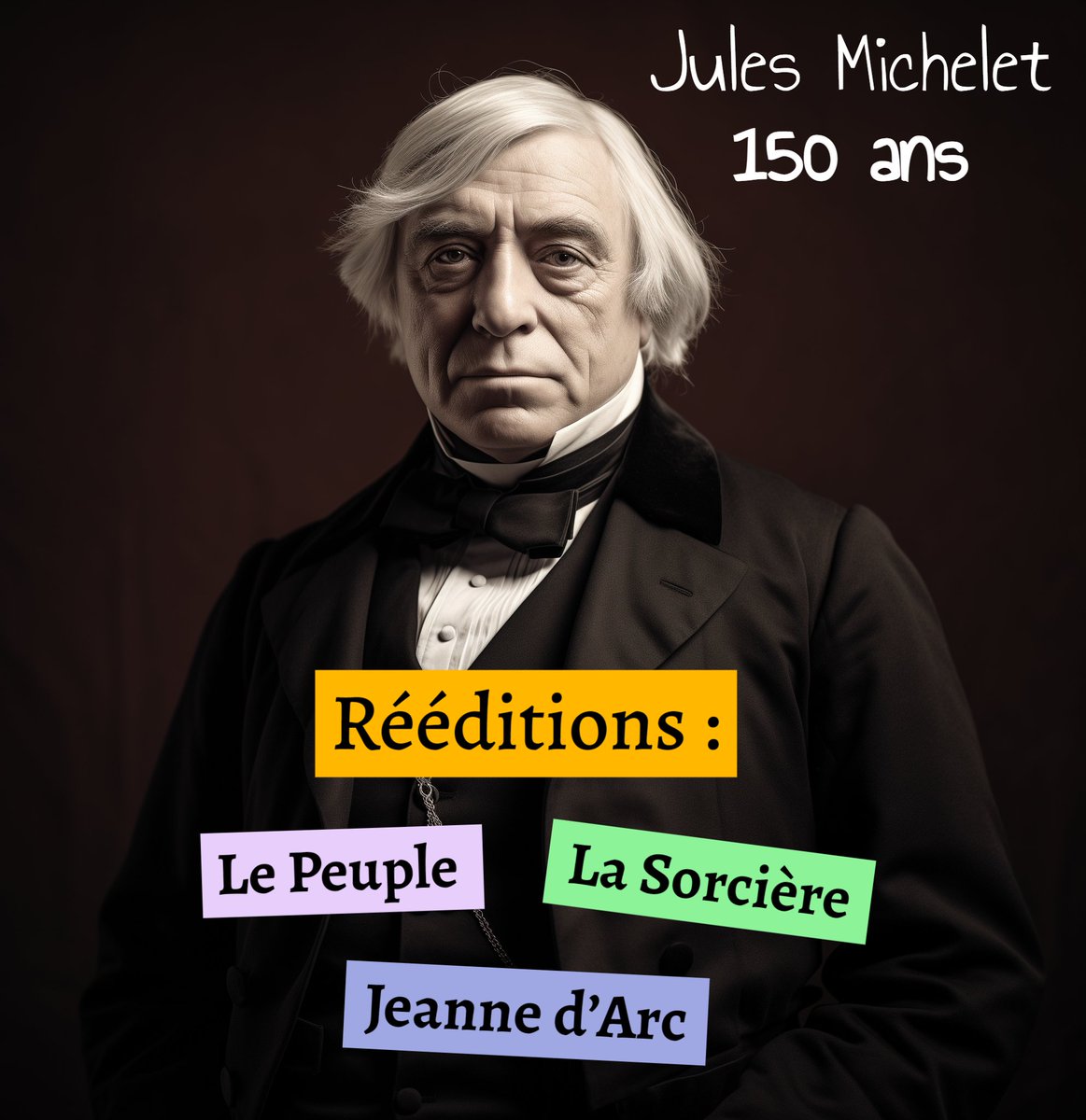 EditionsCG's tweet photo. À l'occasion des 150 ans de la mort de Jules #Michelet, grand historien français, nous rééditons trois de ses ouvrages majeurs :
🔸« Le Peuple » ➔ https://t.co/d10igZHIWZ
🔸 « La Sorcière » ➔ https://t.co/S3bw9RPLMZ
🔸 « Jeanne d’Arc » ➔ https://t.co/gNOj4ViduX https://t.co/gmqjVSHIiG