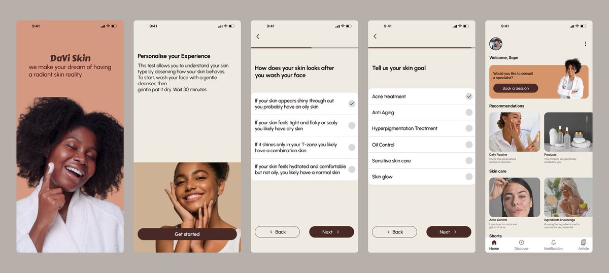 michaelem2000's tweet photo. Hi, everyone.
introducing my on going project. DaviSkin is a fictional app that allows users  take a simple test and receive personalized skincare recommendations aligns with the growing trend of technology and personalization in the beauty industry. https://t.co/StdUYwQCX3