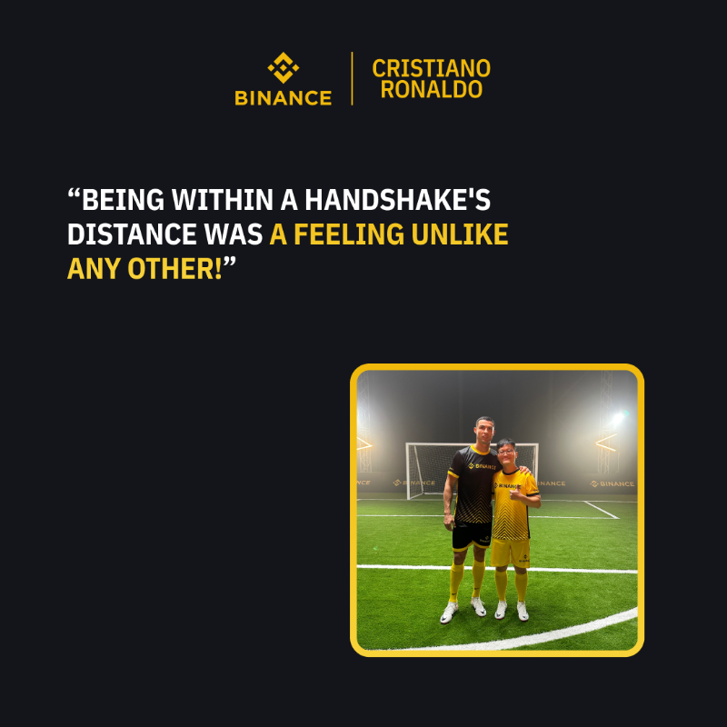 binance's tweet photo. What's it like to train with @Cristiano Ronaldo?

Hear it from the holders of the rarest ForeverCR7 NFTs.

Swipe for more 👉