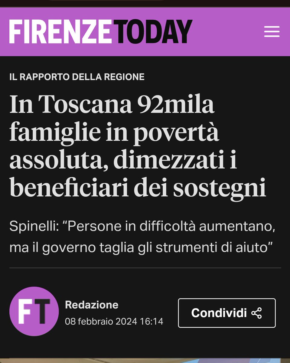 FI_Possibile's tweet photo. Sono ancora 92mila le famiglie toscane in condizioni di #povertà #assoluta. E a preoccupare è il taglio agli strumenti di #aiuto, i beneficiari saranno il 50% in meno rispetto a quanto percepivano il reddito di cittadinanza.
#Toscana https://t.co/9b7ZC9rDNA