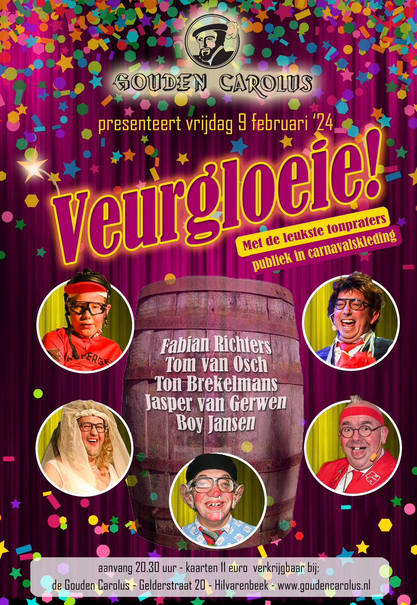 Vanavond in de Gouden Carolus Hilvarenbeek. Lekker lachend de carnaval in!