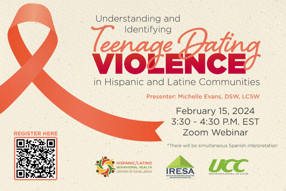 TODAY: The Hispanic/Latino Behavioral Health Center of Excellence will explore the intricate landscape of teenage dating violence within Hispanic and Latine communities. Click the link or scan the QR code below to register! hispaniclatinobehavioralhealth.org/event/understa…