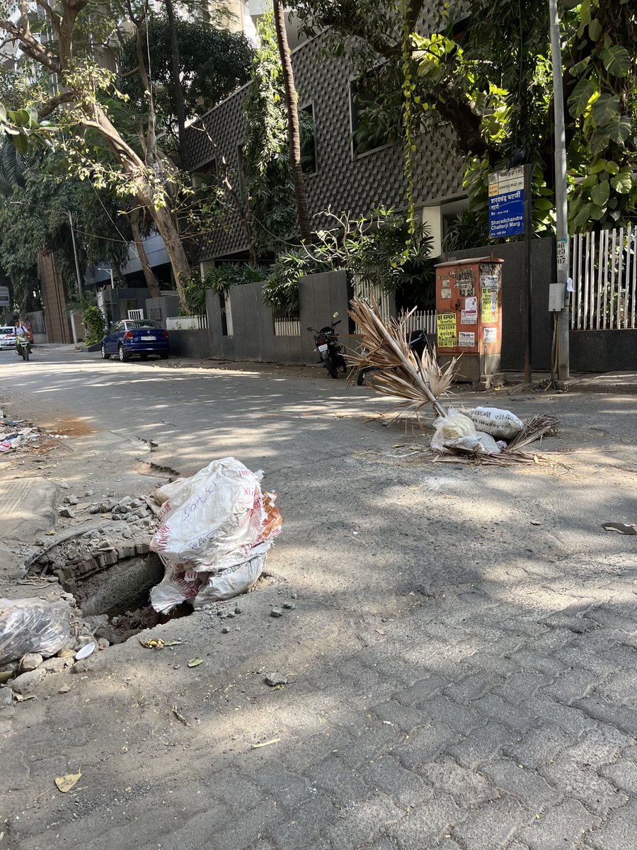 ParekhRuki's tweet photo. ⁦@mybmc⁩ ⁦@mybmcSWM⁩ ⁦@alkaskerkar⁩. Sharad chandra Chatterjee rd and main avenue, Santacruz West. 😟 https://t.co/xTimYx8g9H