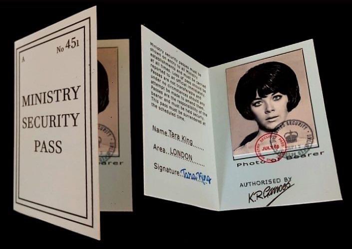 Every Agent has a special pass to grant special access Miss King from The Avengers Series 6 Story “Noon Doomsday” by Terry Nation Directed by Peter Sykes #PatrickMacnee #LindaThorson #RayBrooks #TPMcKenna  #AnthonyAinley #PeterHalliday #GriffithJones #TheAvengers