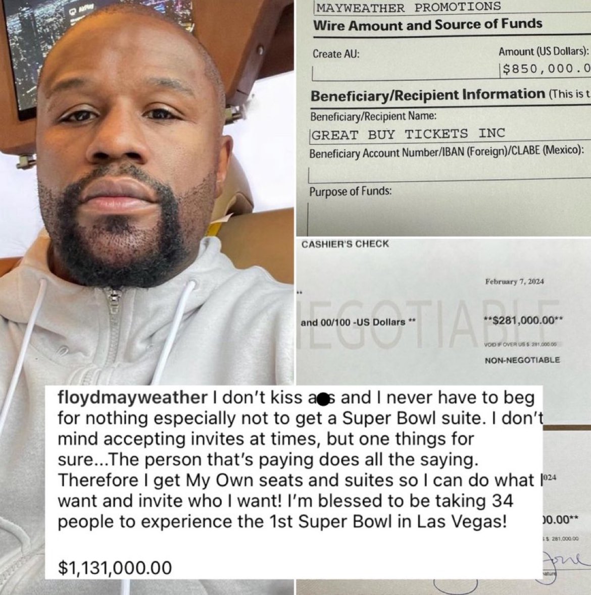 DailyLoud's tweet photo. Floyd Mayweather bought a Super Bowl suite at Allegiant Stadium for $1.3 Million 👀🏈 https://t.co/vYM5pfgH6T