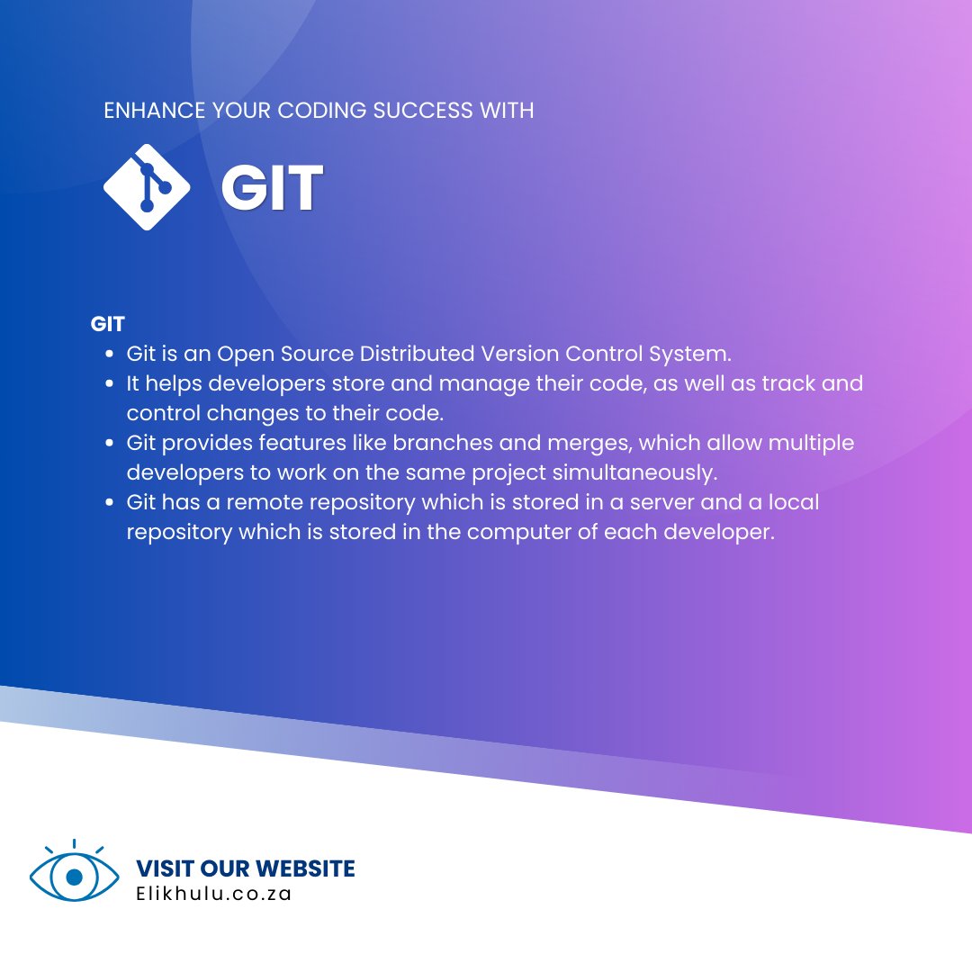 _Elikhulu's tweet photo. Navigate through code changes seamlessly with Git and
host your repositories on GitHub, GitLab, or Bitbucket! 🔄
#VersionControl https://t.co/xkhPT599Ga