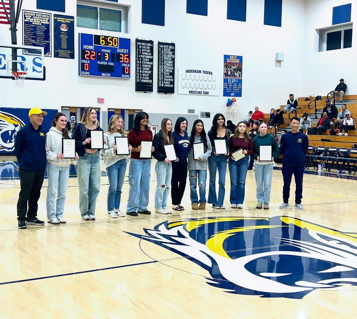 AthleticsNusd's tweet photo. Honoring the @IHSTigerSports Girls Golf Section Champs at halftime of the Girls Basketball game!! ๐๐ฝ๐๐๐ฝโฆ Rings presented & a special Certificate of Recognition from Councilmember Lisa Kaplan #waytogotigers #historymade #congratsCoachFong!! https://t.co/O79a2oFdGt