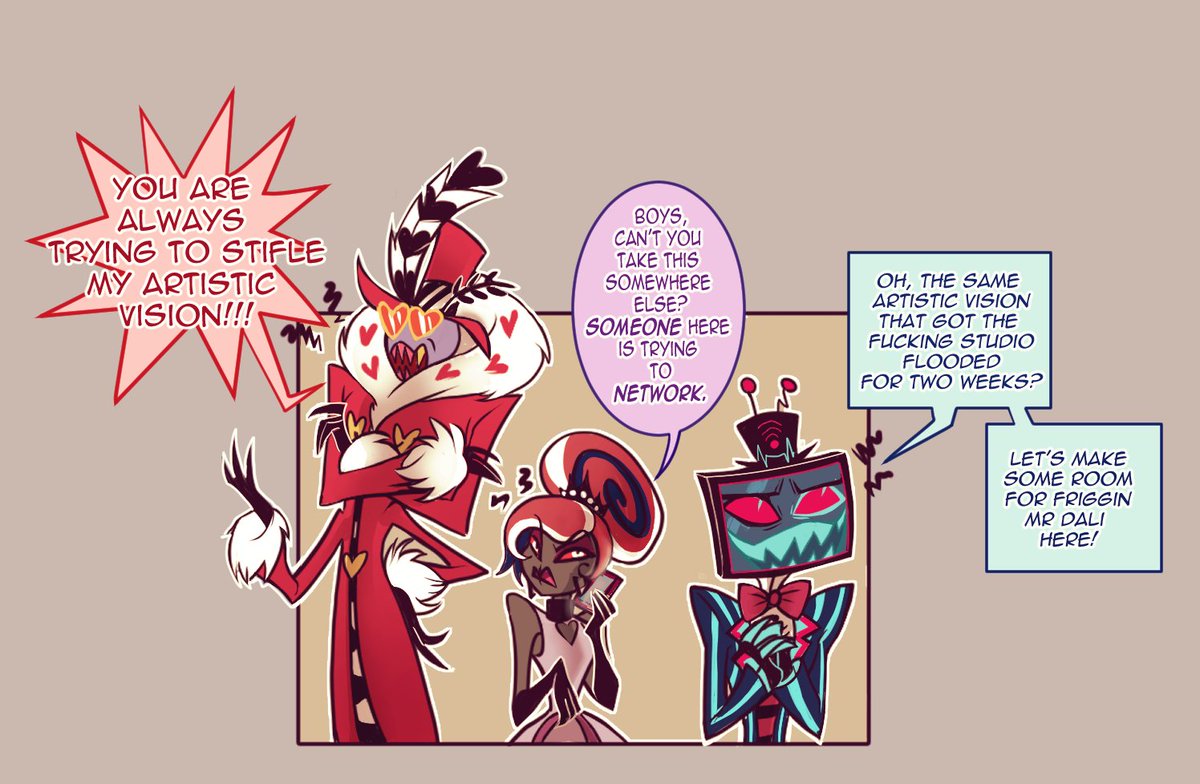 morbid_lizard's tweet photo. "If there's anything I've learned, 
it's that words are cheap, but actions,  
they speak the truth."  

#HazbinHotel #HazbinHotelFanart #HazbinHotelVees #HazbinHotelVox #HazbinHotelVelvette #HazbinHotelValentino #staticmoth #voxval https://t.co/9RZRn7M1Va