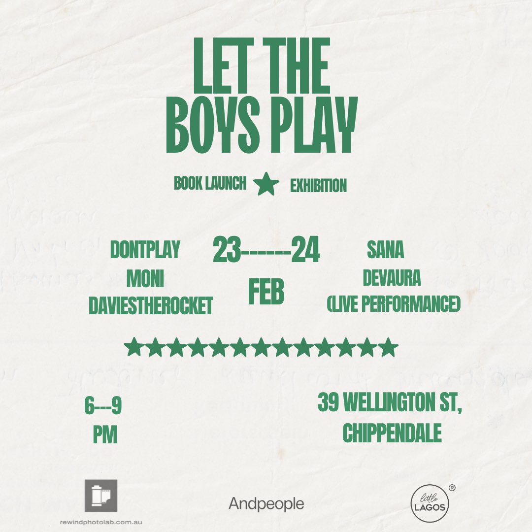 If you didn’t get Sza tickets, it’s sad i know 😪💔

But you can come to my exhibition and Book launch opening on the 23rd of February. “let the Boys play”. I wanna see everyone 

RSVP here: events.humanitix.com/let-the-boys-p…

#sza #ltbp #sydney #soloexhibtion