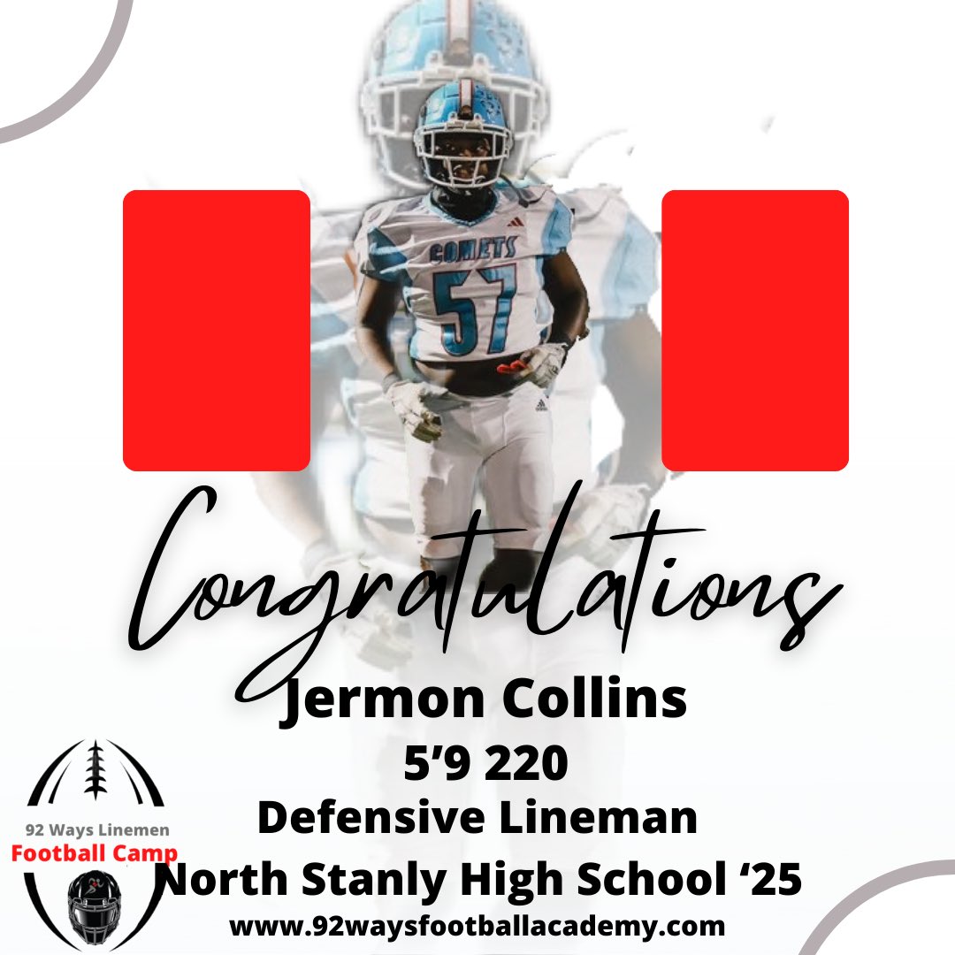 92waysfootball's tweet photo. We’re excited to announce that DL Jermon Collins (@CollinsJermon) has accepted the challenge to learn and compete at the 92 Ways Football Lineman Camp.

#92waysfootballacademy #92wayslinemancamp #footballcamp #linemancamp https://t.co/jQvC1ArpCM