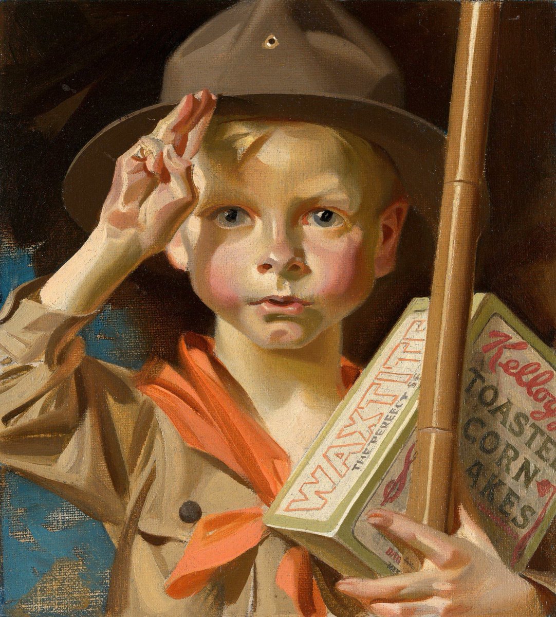 In recognition of #NationalBoyScoutsDay | KELLOGG’S KID, Boy Scout by #AmericanIllustrator #JCLeyendecker. #Leyendecker featured Scouts on posters, magazine &amp; in advertising. #HagginMuseum  has 14 of the 20 original paintings that Leyendecker did for Kellogg’s between 1912 &amp; 1918