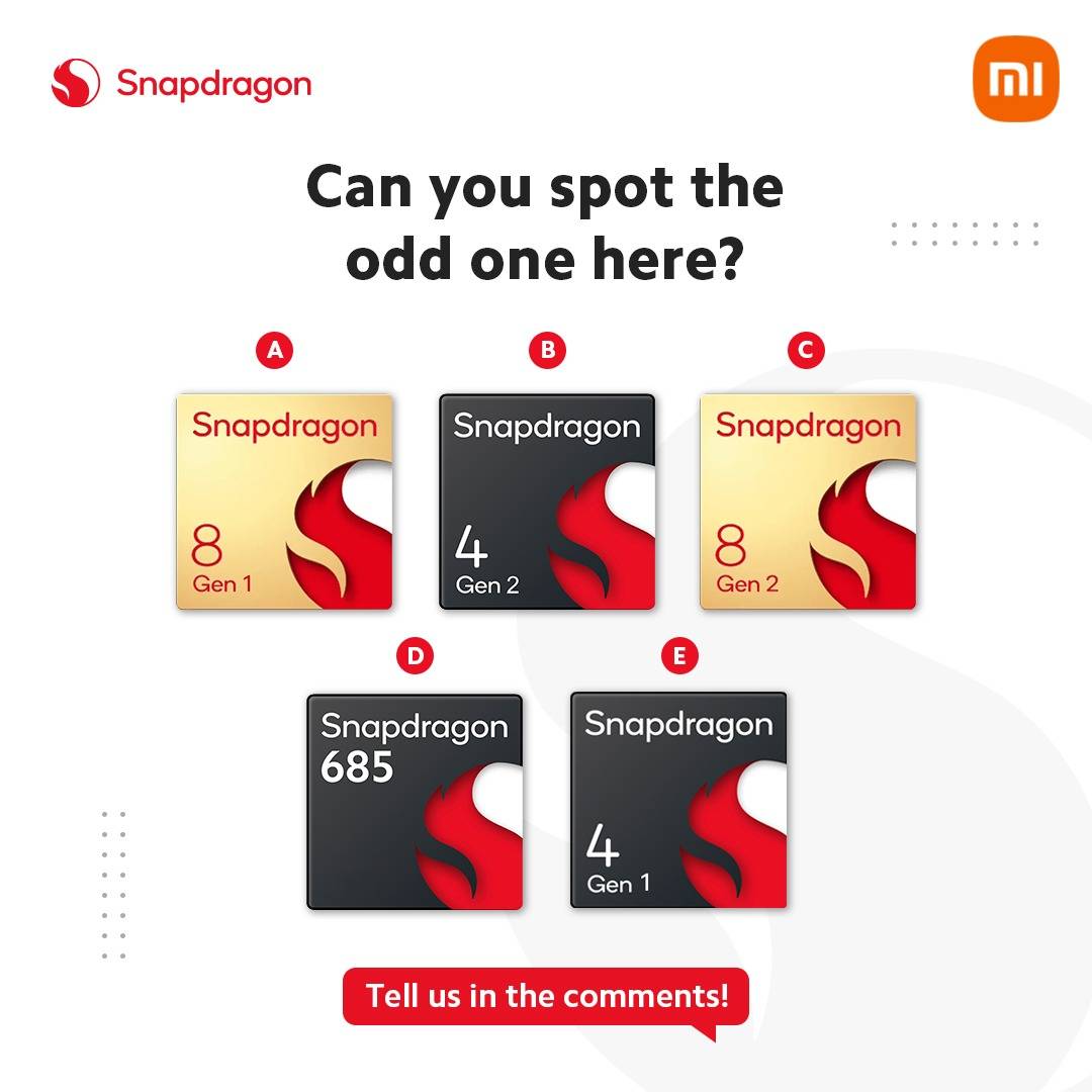 Can you find the odd one out? Test your knowledge and spot the difference to stand a chance to win exciting goodies! 🕵🏼‍♂️ Follow @Snapdragon_IN and comment your answer with the hashtags #XiaomiIndia and #Snapdragon.