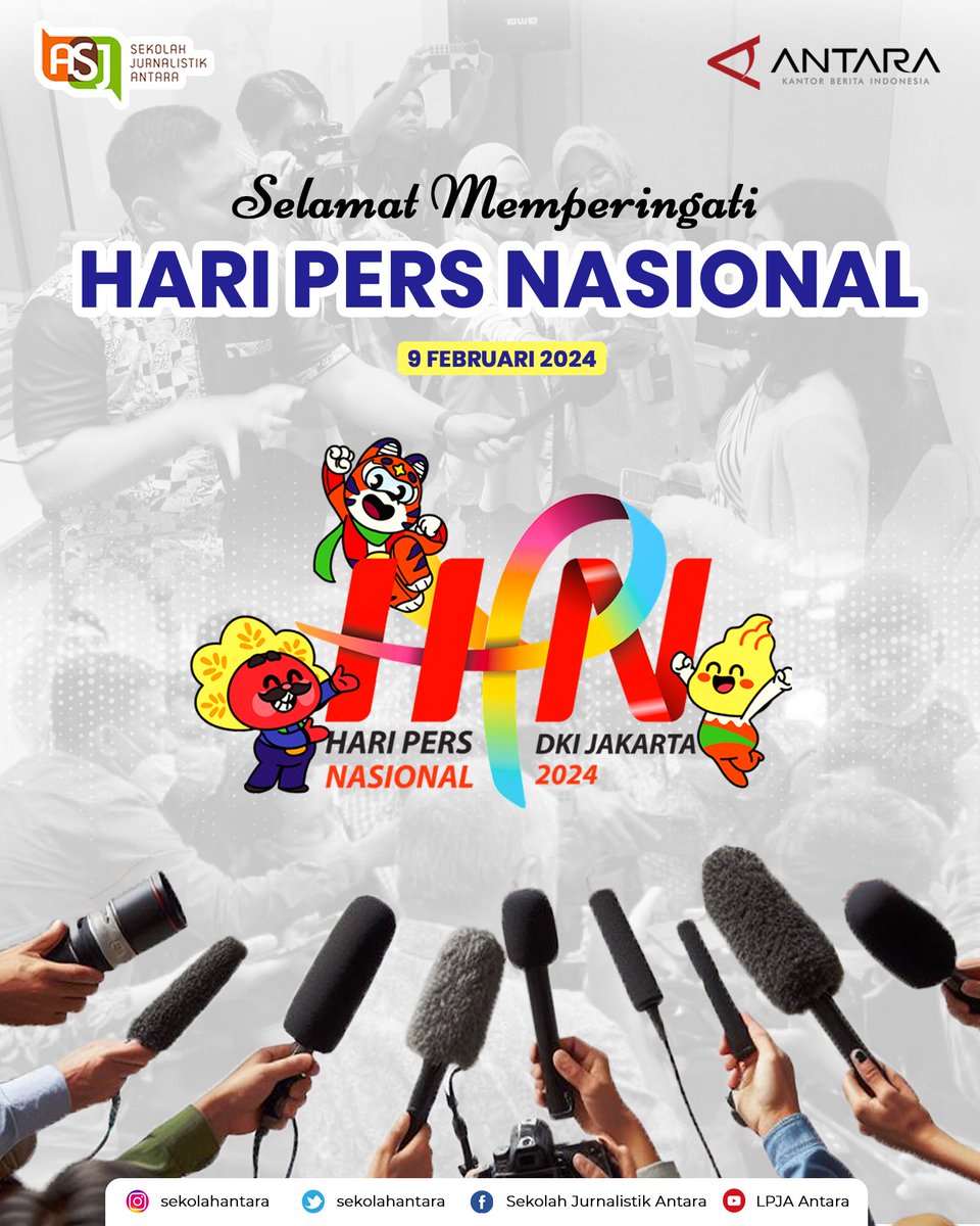 sekolahantara's tweet photo. Selamat memperingati Hari Pers Nasional untuk seluruh insan pers Indonesia. Wartawan berperan penting dalam mengedukasi dan membantu masyarakat mendapatkan informasi yang benar dan tepat.
#haripers #haripersnasional #hpn #pers #insanpers #sekolahjurnalistikantara #jurnalis https://t.co/wOoQnKzDaW