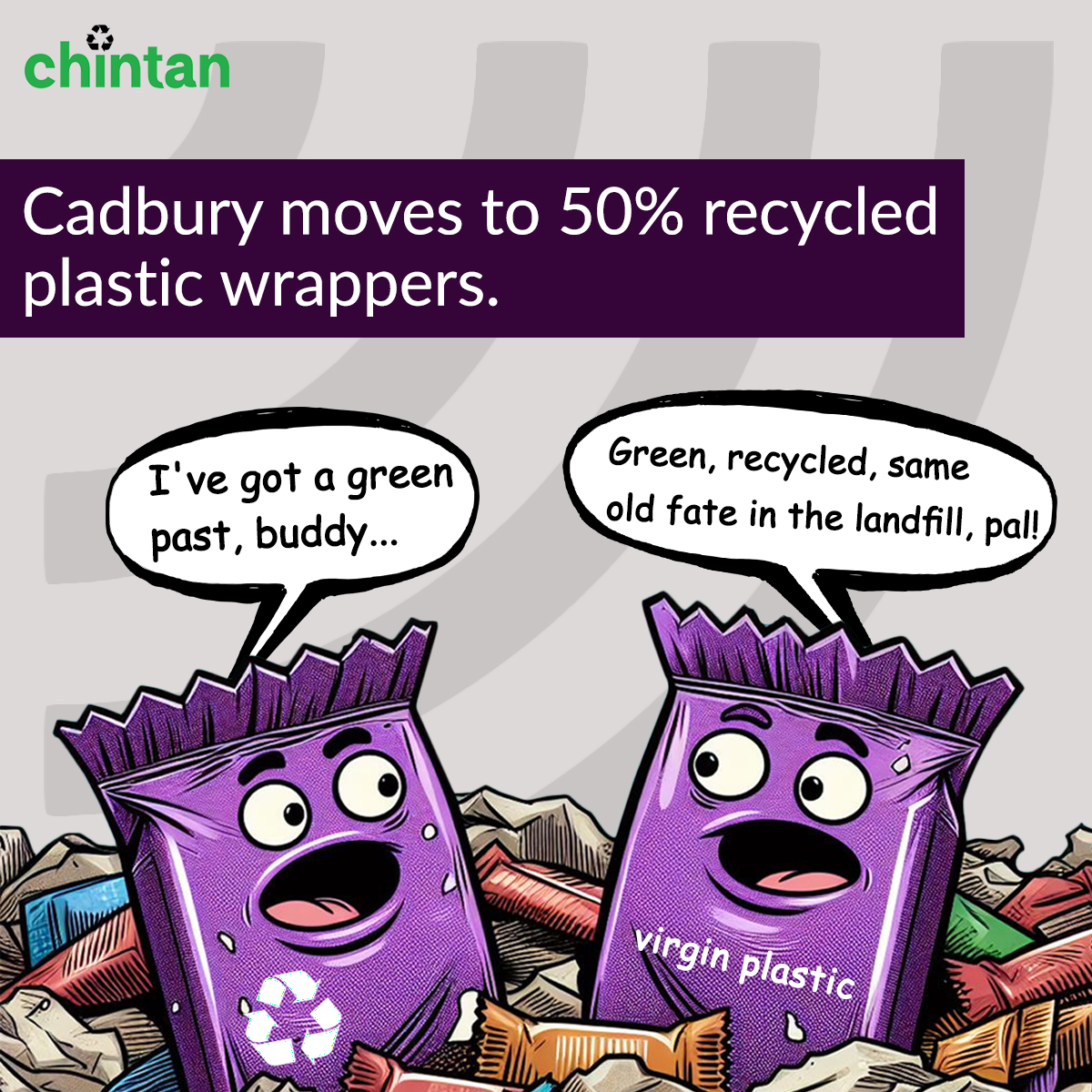 ChintanIndia's tweet photo. Sweet move @CadburyWorld , but does it make a difference where these #recycled wrappers end up as compared to virgin #plastic wrappers?
While #recycling may delay the #PlasticPollutionProblem, it's not a permanent fix.
@Bharati09 #PlasticPollution @PlasticPollutes @brkfreeplastic @5gyres #cadbury #ChocolateDay