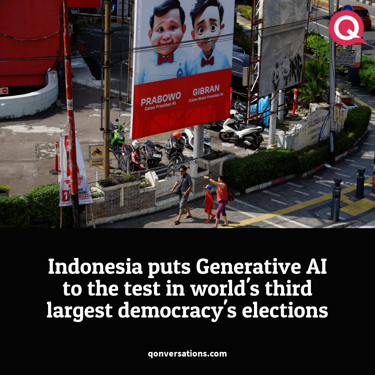 theQonversation's tweet photo. With the general #elections scheduled for February 14 in #Indonesia, experts suggest that this unprecedented use of generative #AI could reshape political campaigning on a large scale. Find out more: https://t.co/koZfzQTaKF https://t.co/7qUMxjjbQe